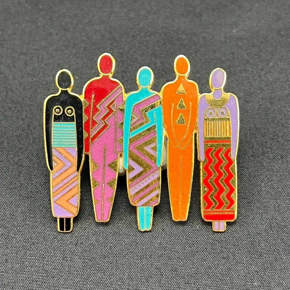 Laurel Burch Tribe Brooch Multicolor‎ Enamel Figural Gold Tone Vintage